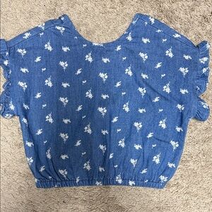 Blue Floral Ruffle Sleeve Top